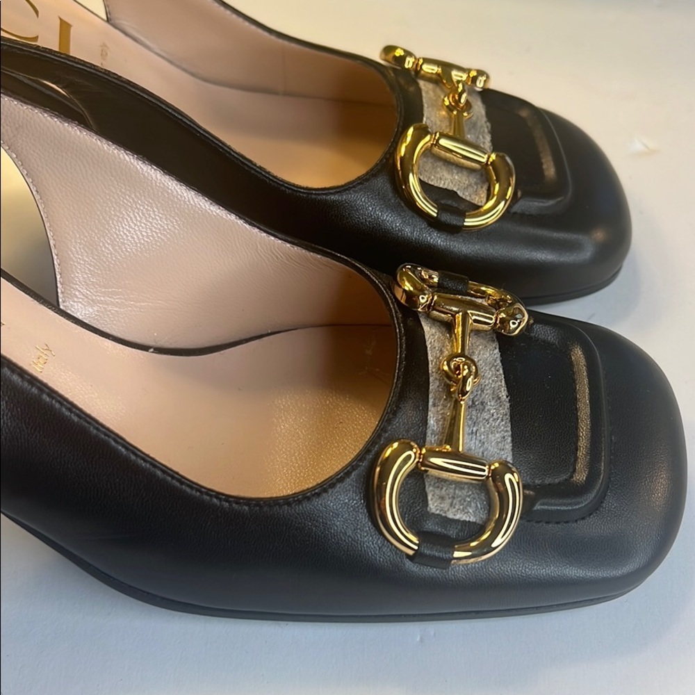 NWT Gucci Horsebit Slingback Pump Leather Heels in Black Women's Shoes Size 41 - Picture 2 of 16